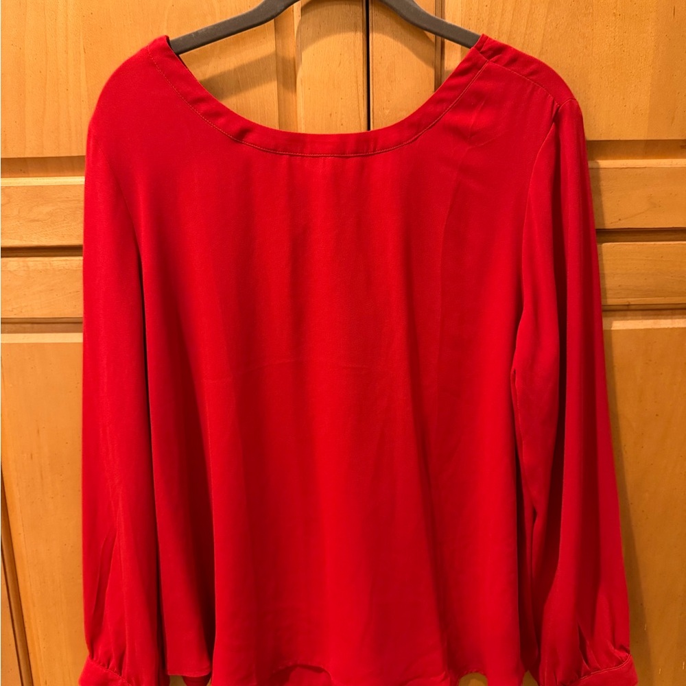 Ann Taylor Factory Red Long-Sleeve Scoop Neck Blouse